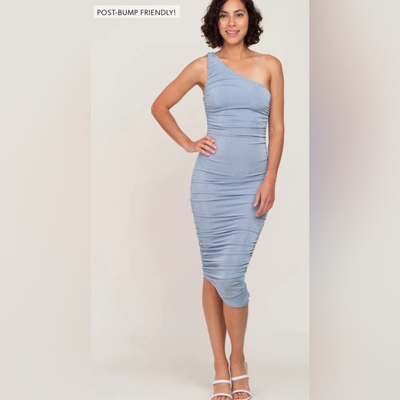 Pinkblush ruched bodycon one shoulder asymmetrical midi dress nwot - Picture 4 of 5